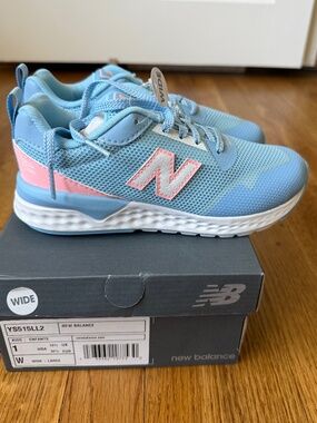 Girls New Balance Sneakers, Size 1 Wide, Blue Pink, NIB